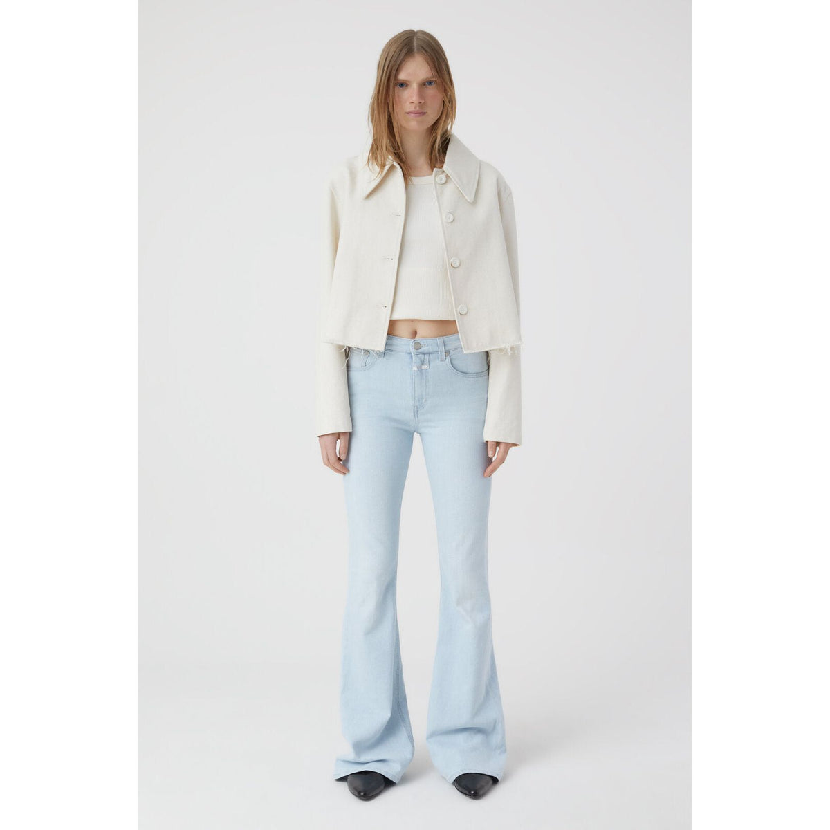 Light blue women's Rawlin denim jeans by Closed Women's, showing fit and texture of soft, stylish light blue denim fabric.