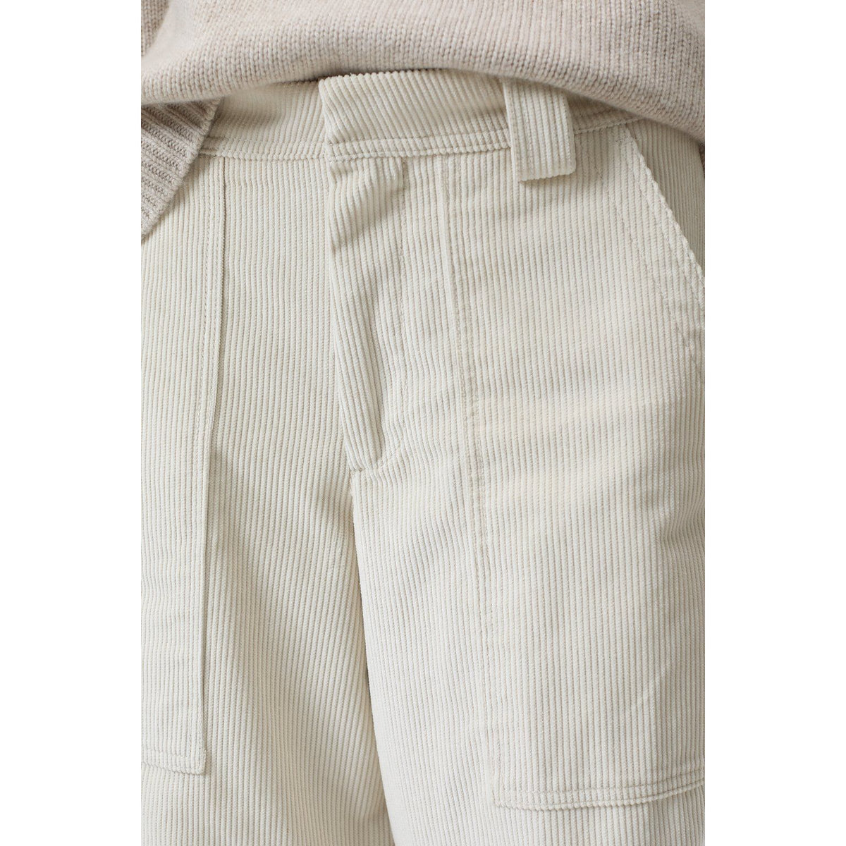 Women's Pearl Beige Rhannon Relaxed Corduroy Pants by Closed, showing the soft textured fabric and relaxed fit style.
