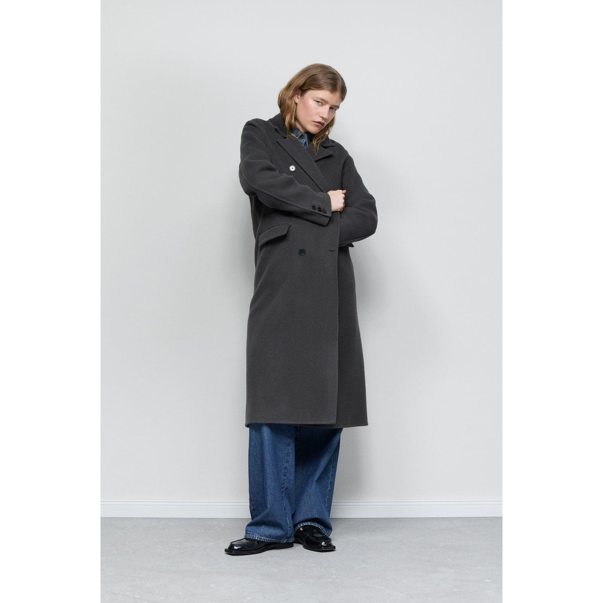 Women's Virgin Wool Cashmere Blend Coat in Irish Coffee color by Closed Women's, showing stylish collar and tailored fit.