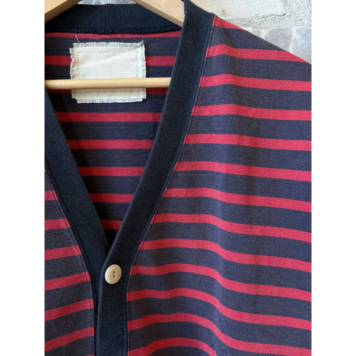 V::Room Cotton Heavy Boarder V-Cardigan - Navy/Red Dark Slate Gray
