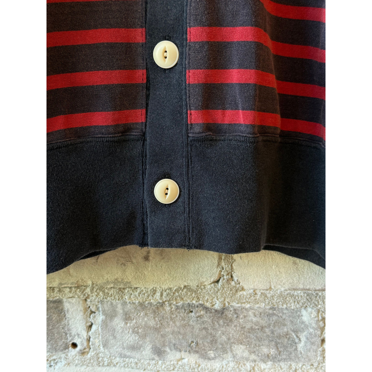 V::Room Cotton Heavy Boarder V-Cardigan - Navy/Red Black