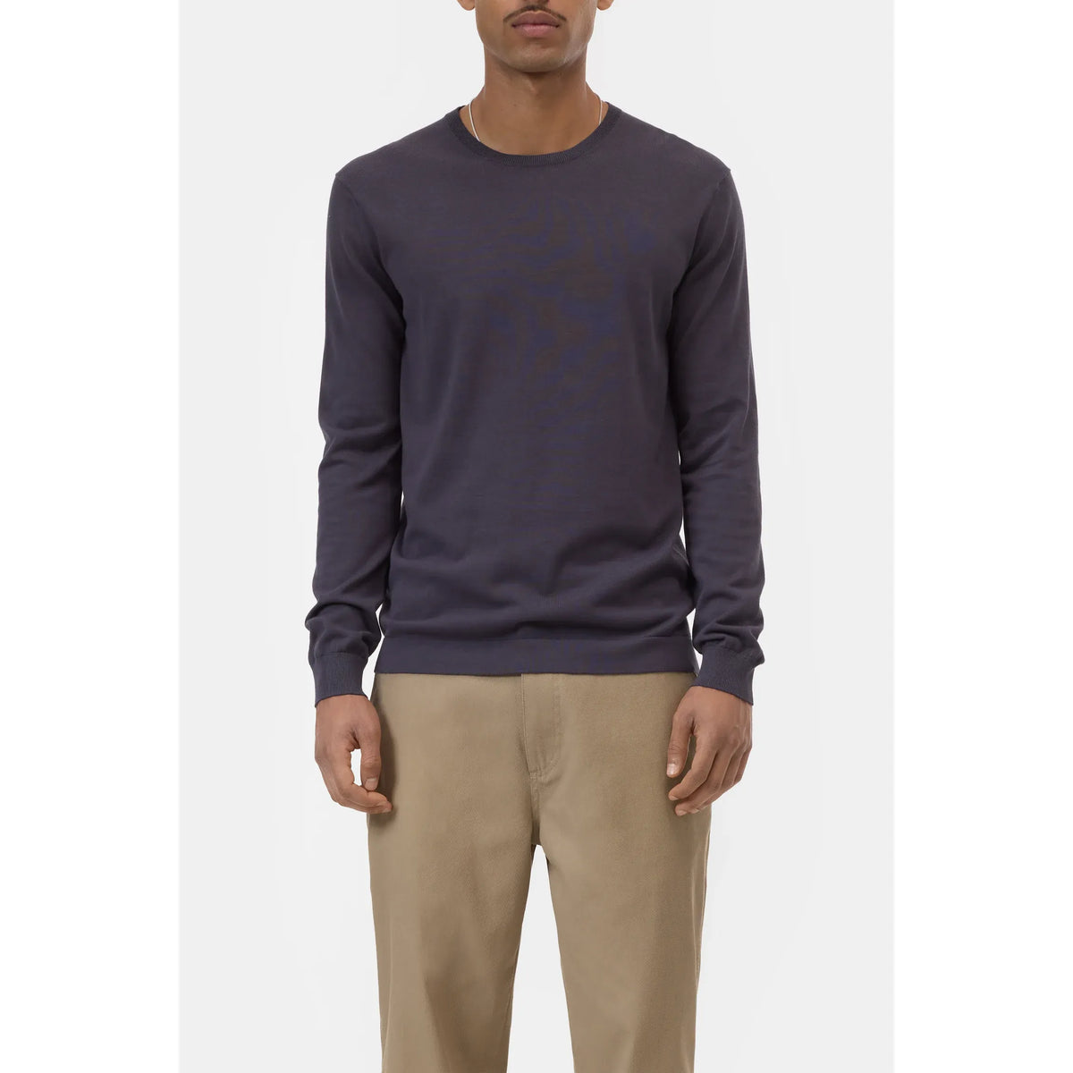 Close-up of a men's Magma Black cotton jumper by Closed Men's, showing the textured fabric and classic fit.