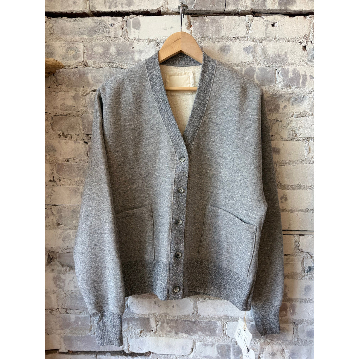 V::Room Cotton Tencel Brushed Fleece LS Cardigan - Heather Charcoal Dark Gray