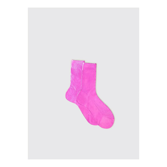 One-Rib Laminated Silk Socks - Pink Fluorescent