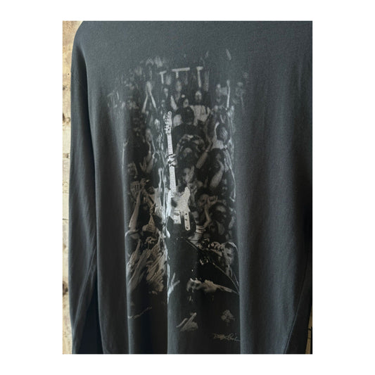 Men's Bruce Crowd LS Tee in faded black by Danny Clinch, featuring a casual fit and graphic print on soft fabric.