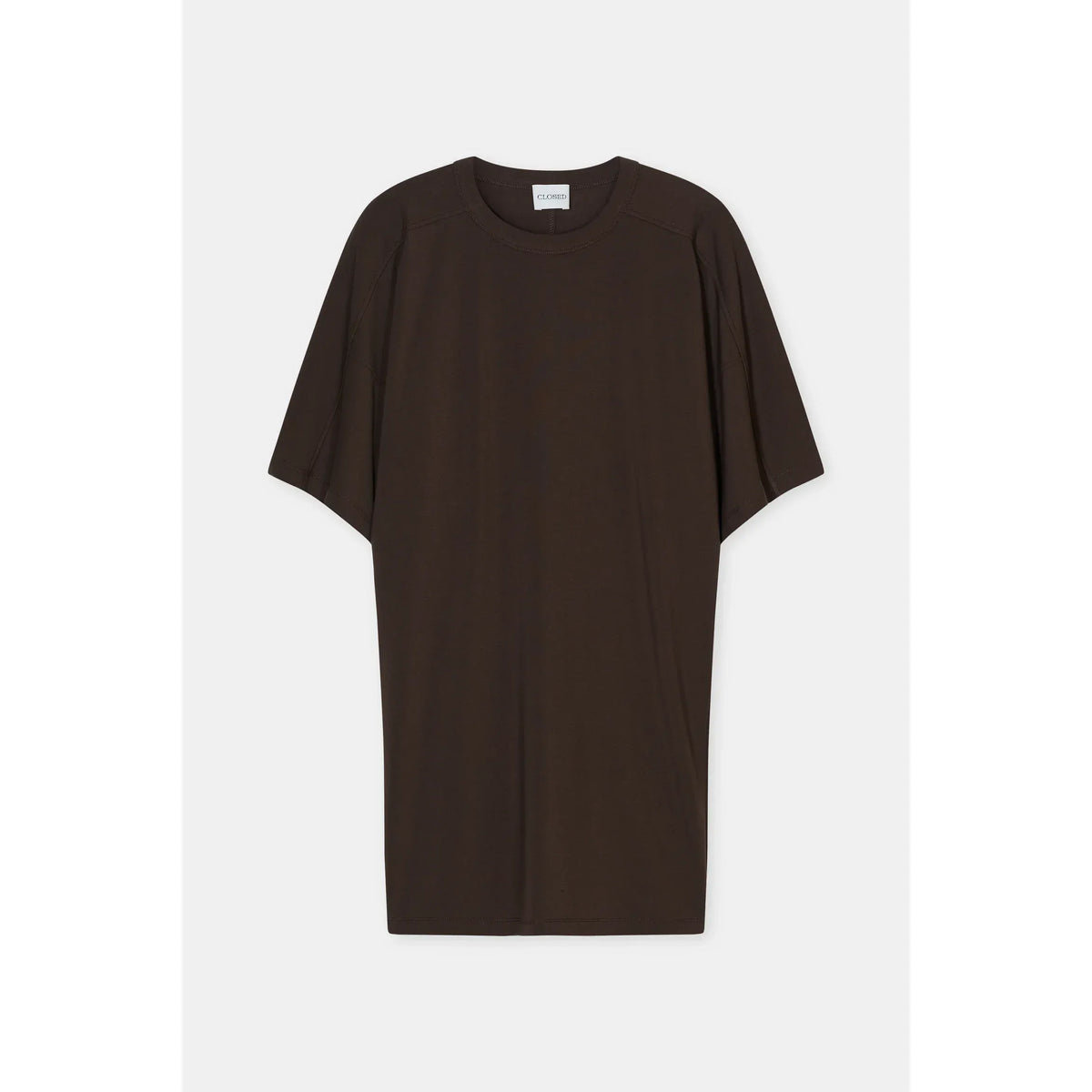 Women's Deep Yoke Dress in Maple Brown by Closed Women's, showing a stylish dress with a deep yoke design and rich brown color.