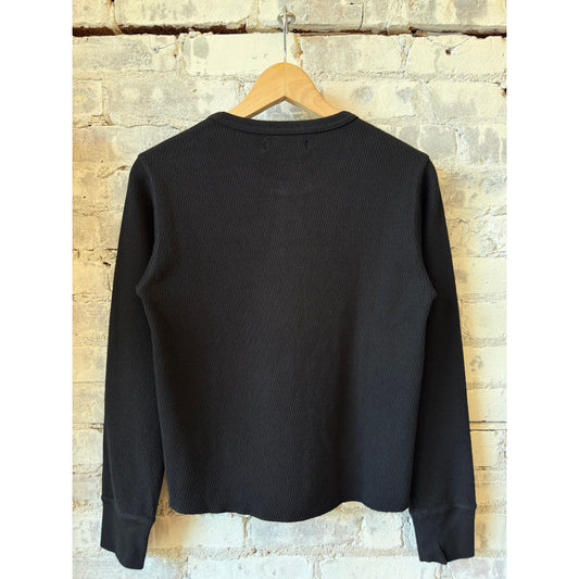 Merz b. Schwanen Diamond-Patterned Cotton Thermal Women's Longsleeve - Deep Black Dark Slate Gray