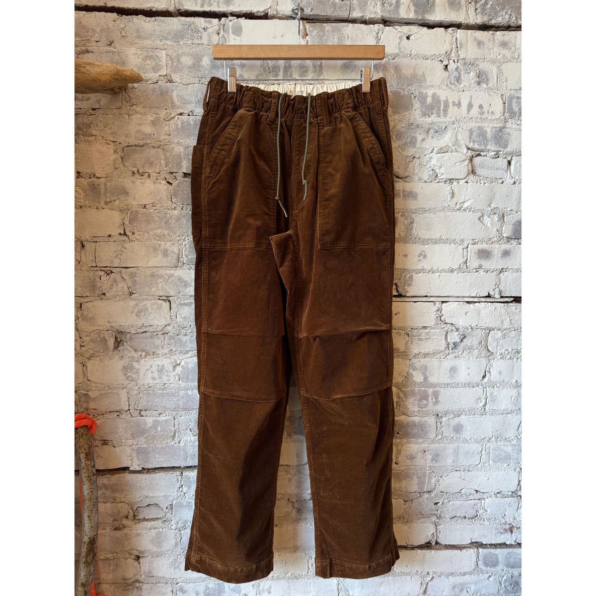 Men's drawstring utility pant in chestnut cord from Relwen, featuring a relaxed fit and functional pockets.