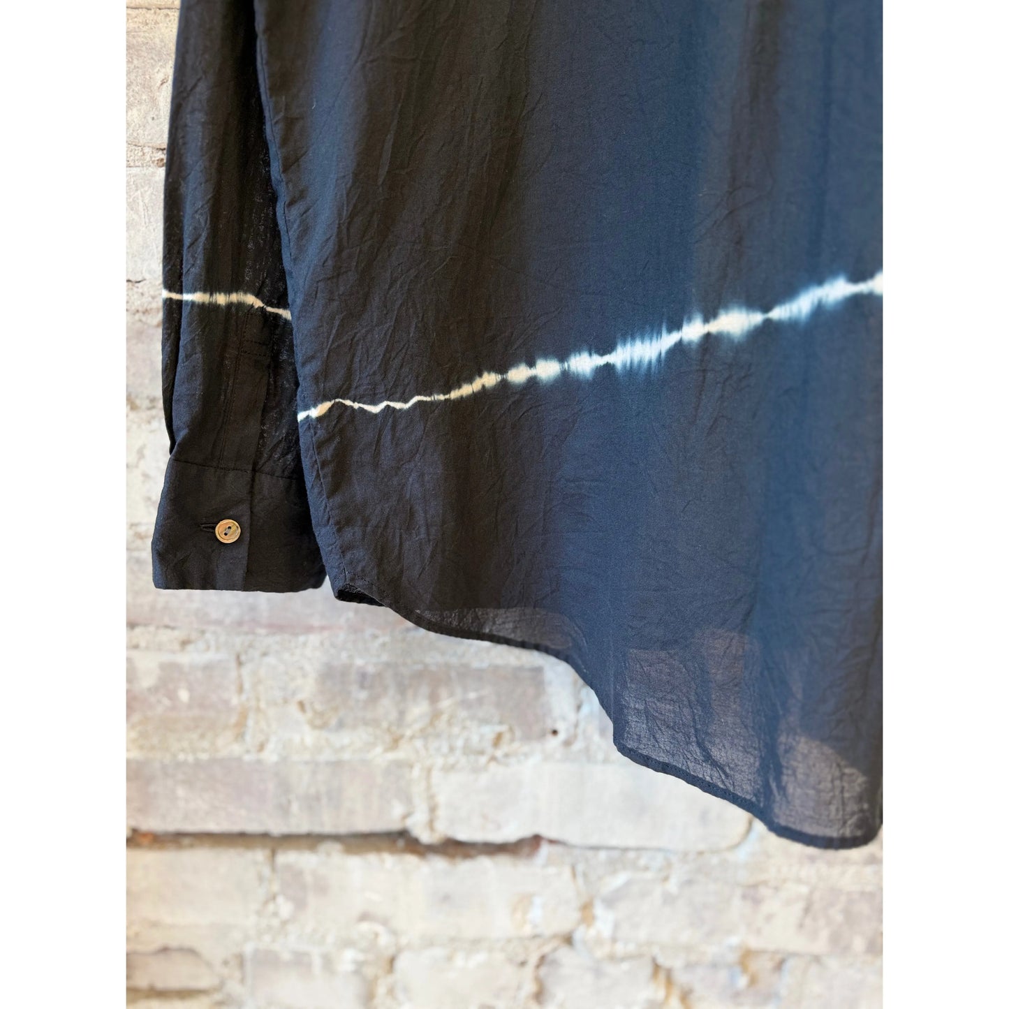 Women's engineered tie-dye striped shirt in dark navy by Pas De Calais, featuring a relaxed fit and bold pattern.