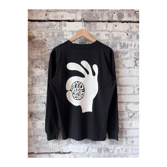 Men's black T-shirt from Far Afield featuring "The New Fatherhood OK" print, casual fit, in meteorite black color