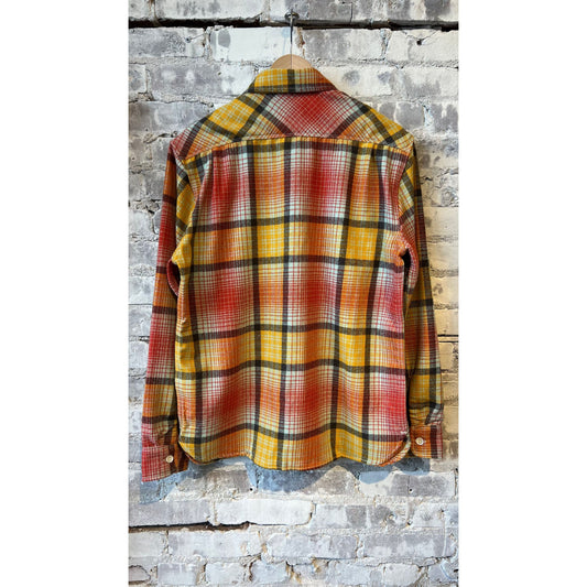 Men's Benson Wool Palomar Yellow shirt by Freenote Cloth, showcasing the vibrant yellow fabric and classic fit.