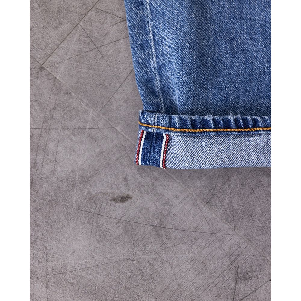Men's Ace Rivington Harlan Straight Archive Selvedge 12oz jeans with a Carpenter Wash, showing the denim's texture and stitching details.