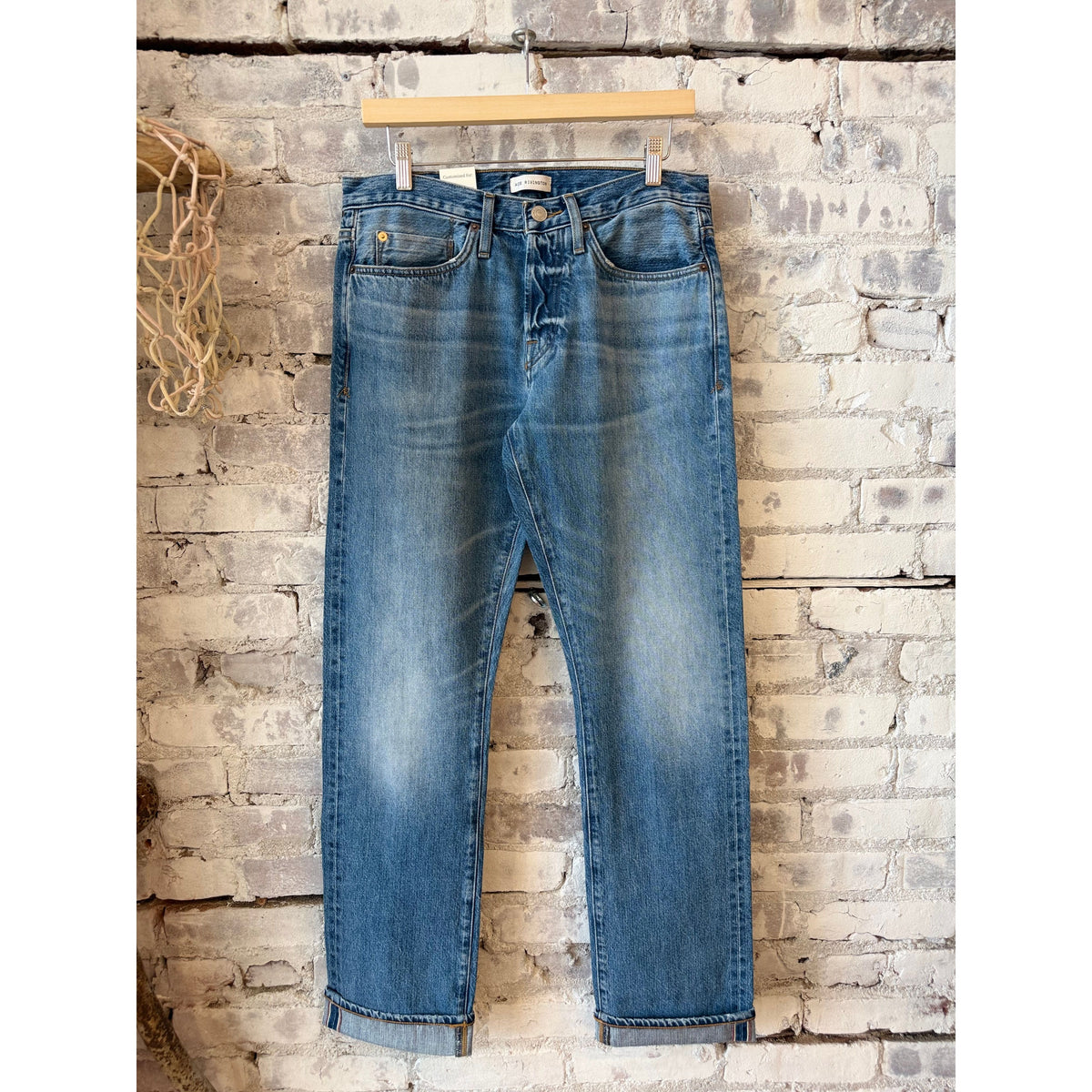 Men's Harlan Straight Archive Selvedge 12oz jeans in Carpenter Wash by Ace Rivington, showing the denim fabric and classic straight fit.