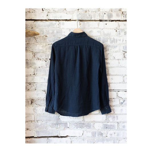 Women's navy linen shirt with button-up front from Hartford Women's Coraz collection, featuring a relaxed fit.
