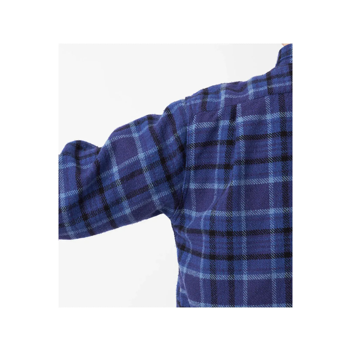 Men's heavy flannel shirt by nanamica in beige and gray plaid, featuring a cozy, thick fabric and classic button-up style.