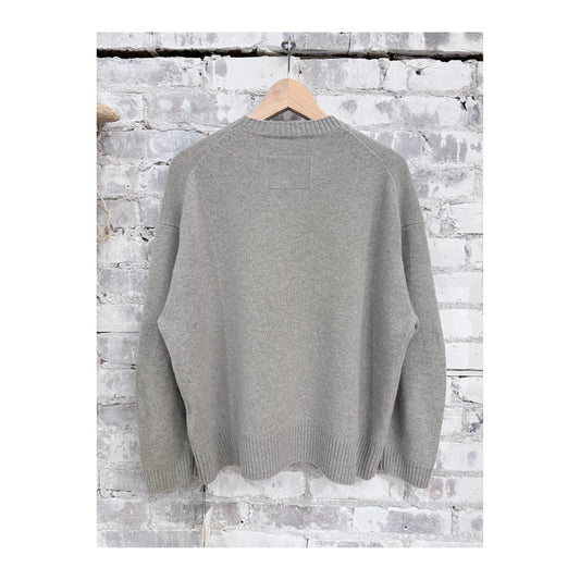 Women's Heather Grey V::Room Merino Jersey Knit Crewneck sweater, long-sleeve, soft and lightweight for a casual look.