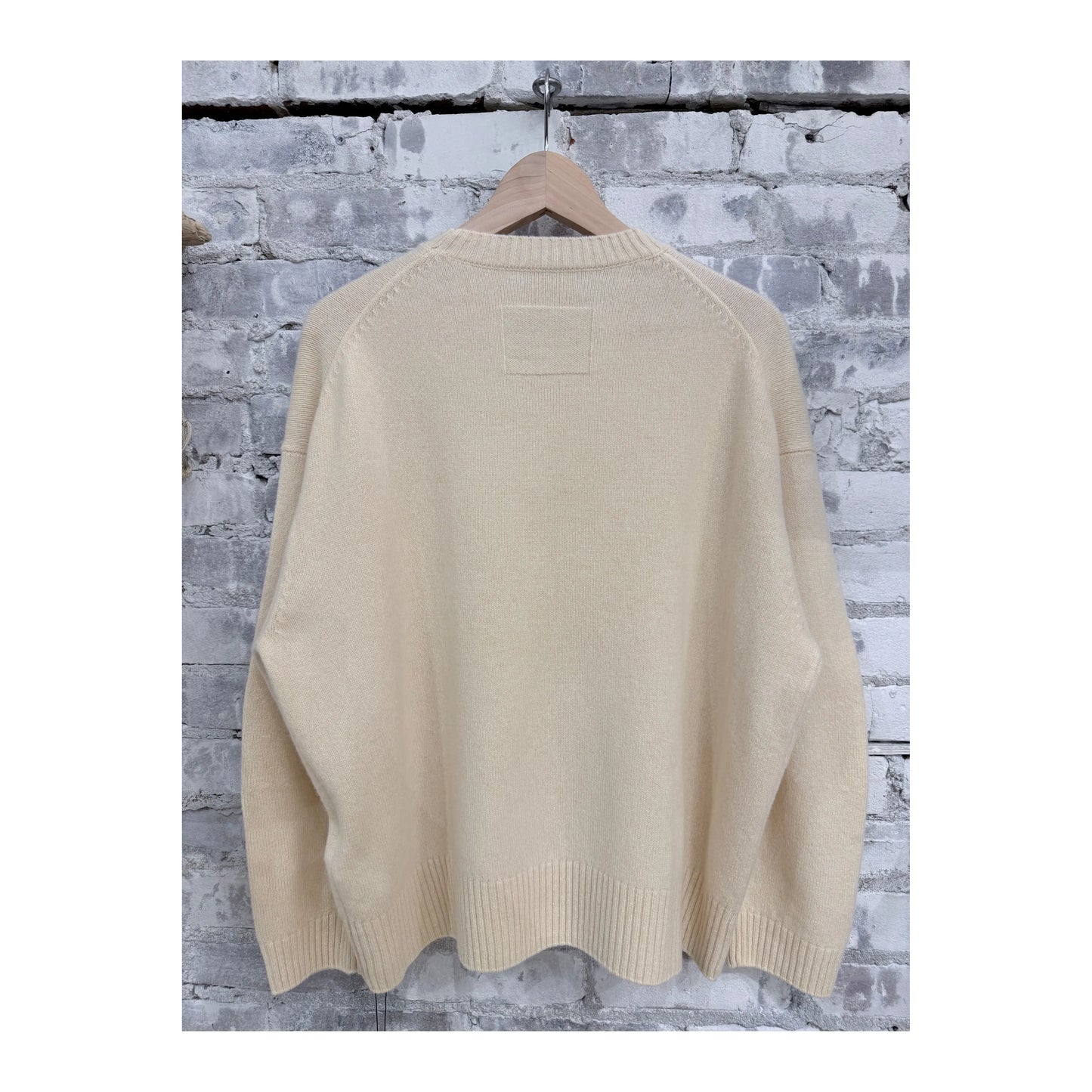 Women's natural V::Room Merino Jersey Knit Crewneck sweater, long-sleeve, soft and breathable wool fabric.