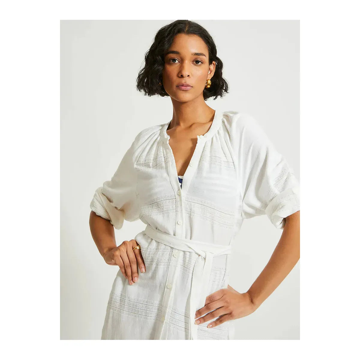 Makeda Button Up Dress - Abira White - DUNE + SALT