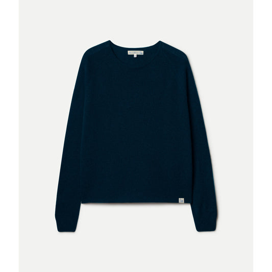 Merz b. Schwanen Lightweight Merino Wool-Cashmere-Silk Crew - Dark Navy Black