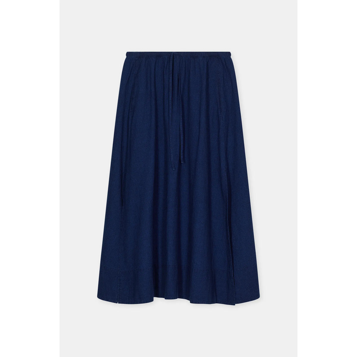 Dark blue women's linen-cotton gathered skirt from Closed Women's, showing a flowing, textured fabric and waistband detail.