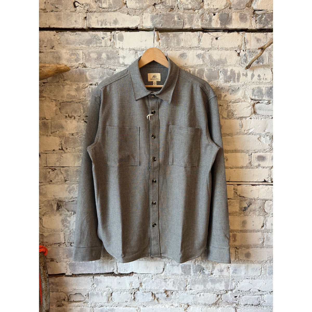 Men's Louis Soft Houndstooth Overshirt in ebony, made by Surfside Supply, featuring a stylish houndstooth pattern and relaxed fit.