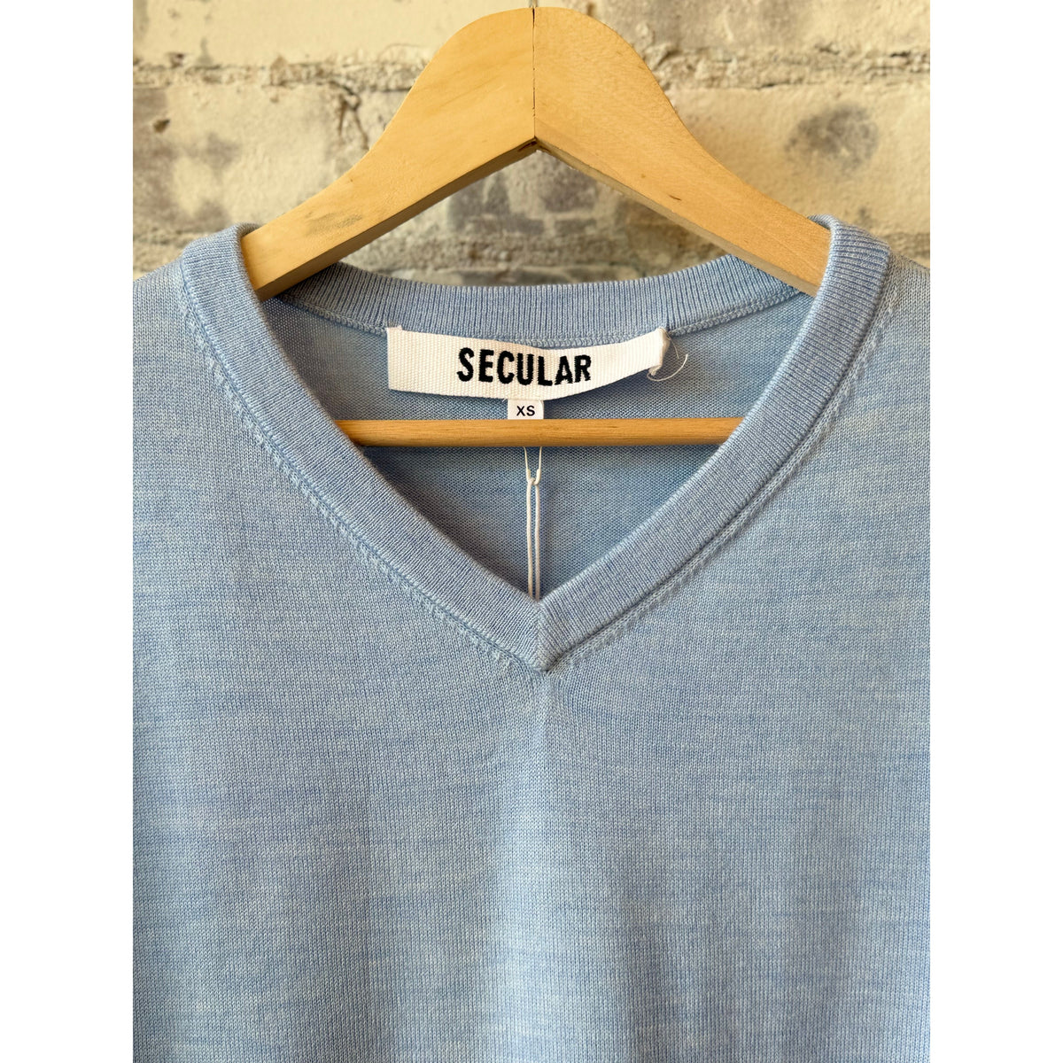 Secular Merino V Neck Sweater - Blue Dark Gray