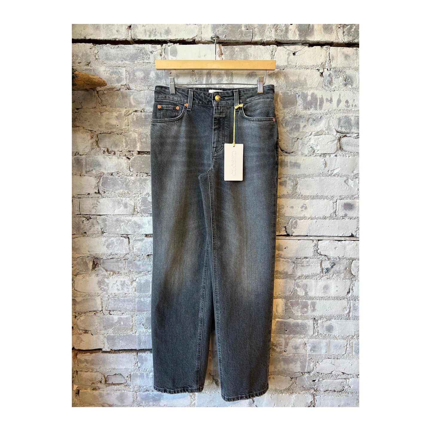 Mid grey women's Milo Comfort Stretch Straight Jean by Closed Women's, showing the fit and fabric texture.