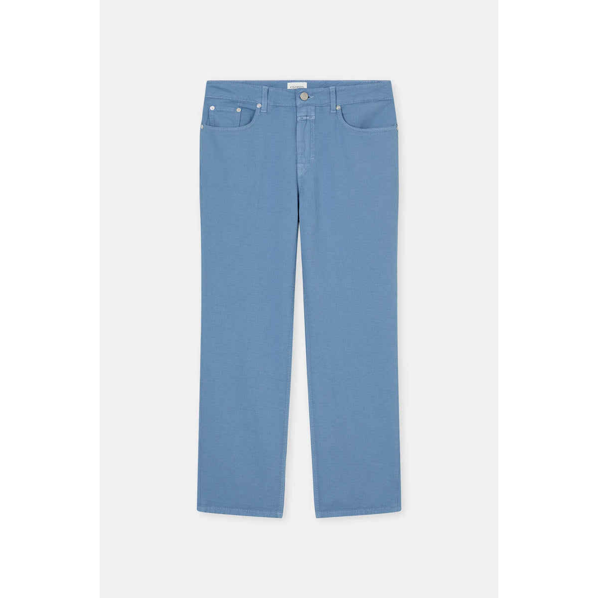 Women's Milo Straight Pants in Stone Blue by Closed Women's, showing the fitted style and classic design on a model.