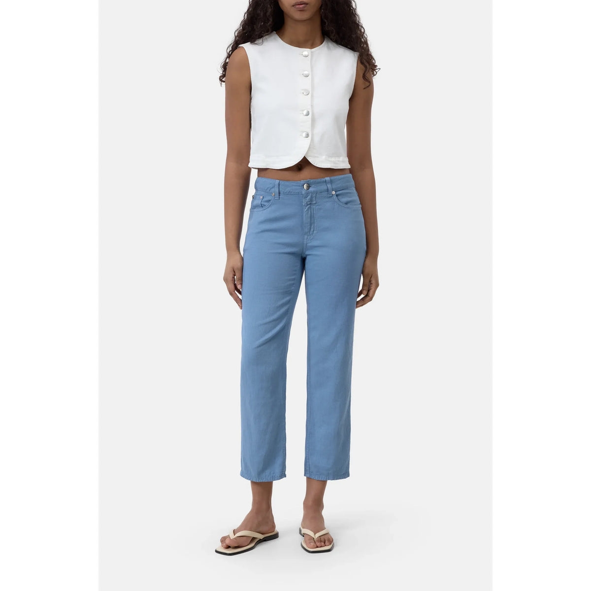 Closed Women's Milo Straight Pants in Stone Blue, showcasing the slim fit and classic design of these stylish women's trousers.