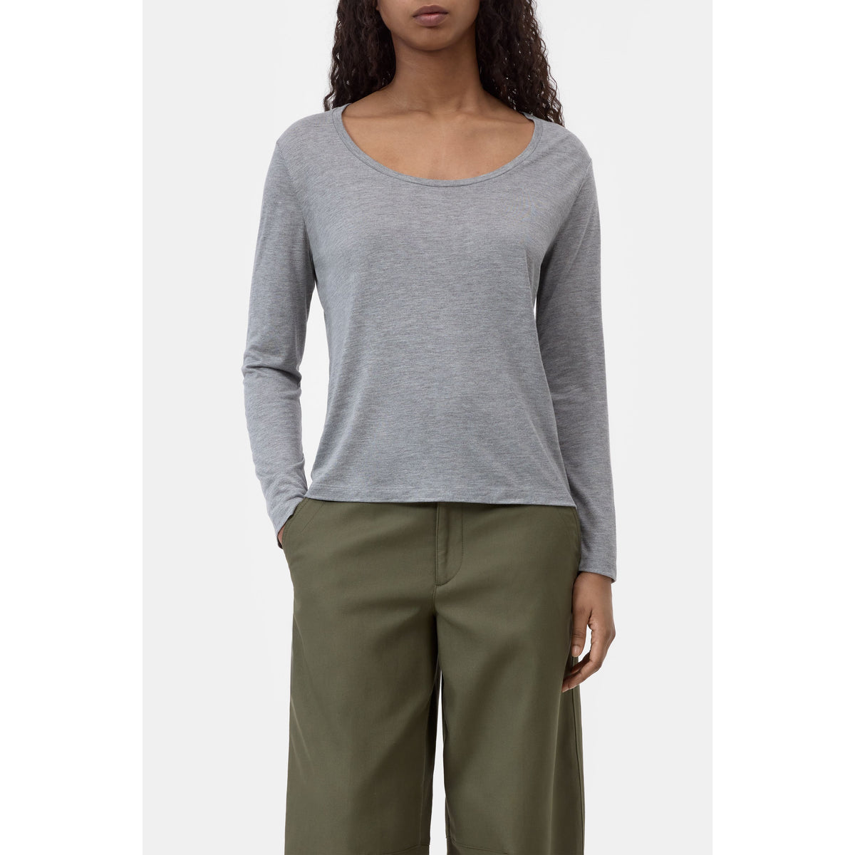 Closed Women's Modal-Cashmere Longsleeve - Light Grey Melange Dark Gray