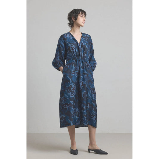 Saltaire Silk Dress - Navy Floral - DUNE + SALT