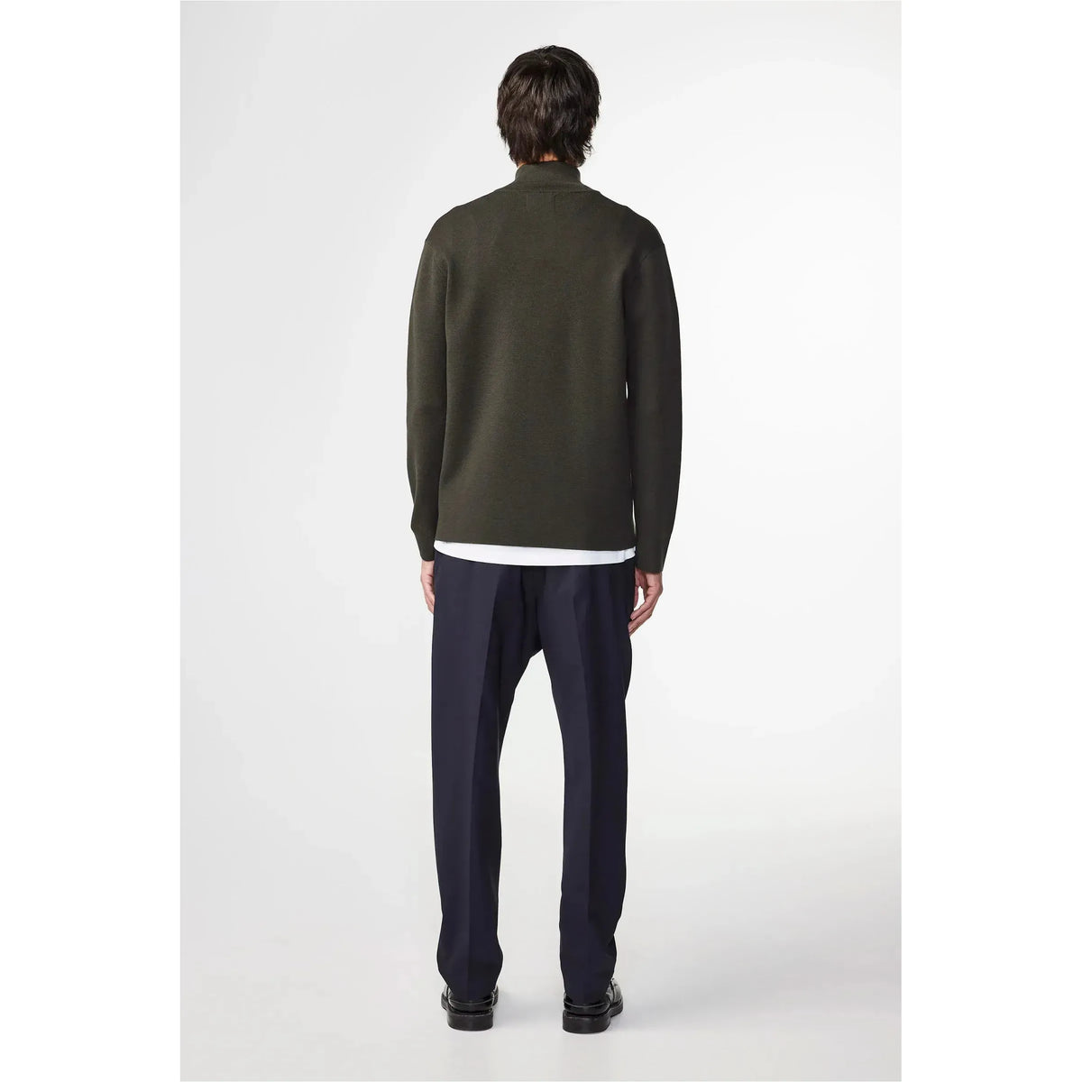 Men's NN07 Harald Wool Blend Sweater in Dark Army, half-zip design, cozy knit with ribbed cuffs and collar.