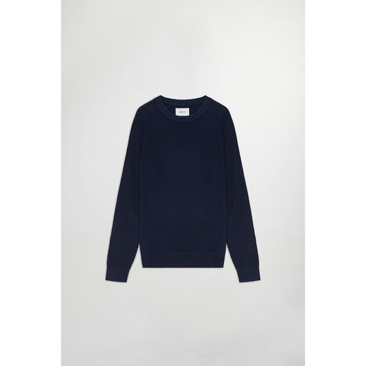 Men's navy Kevin ribbed organic cotton sweater by NN07, showcasing the textured rib design and cozy fit.