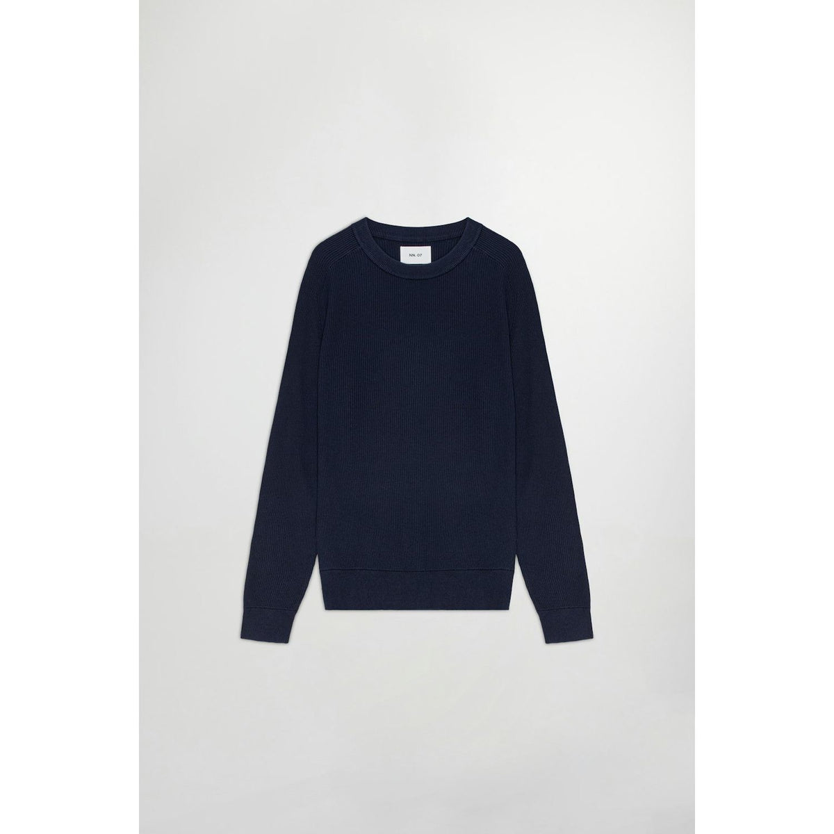 Men's navy Kevin ribbed organic cotton sweater by NN07, showcasing the textured rib design and cozy fit.