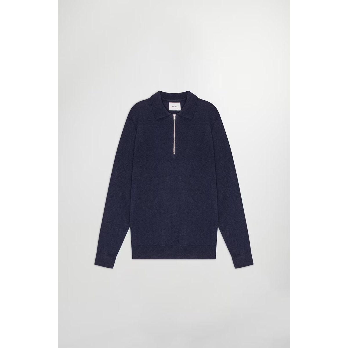 Men's navy and multi-colored Sergio Zip Mock shirt by NN07 with a zip-up collar and stylish design.