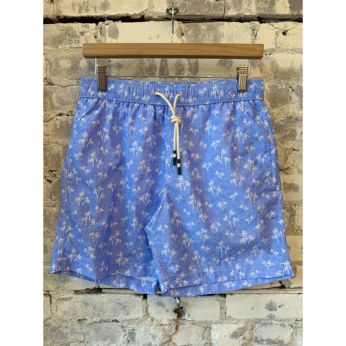 Hartford Men's "Palms" Nylon Woven Swimshort - Sky Blue Slate Gray
