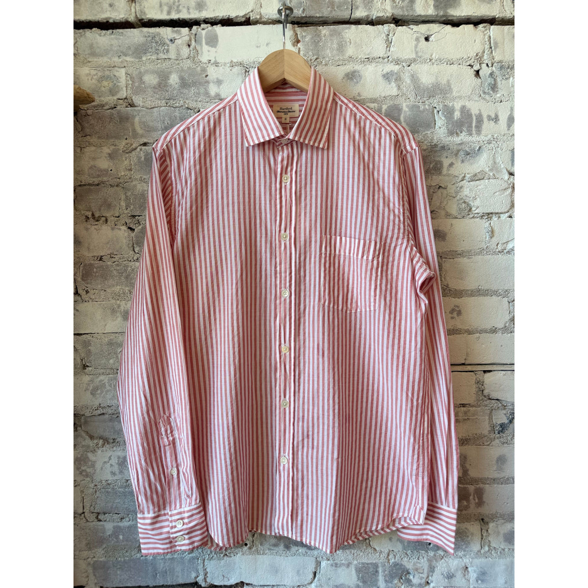 Hartford Men's Paul End-to-End Shirt - Red/White Stripe Rosy Brown