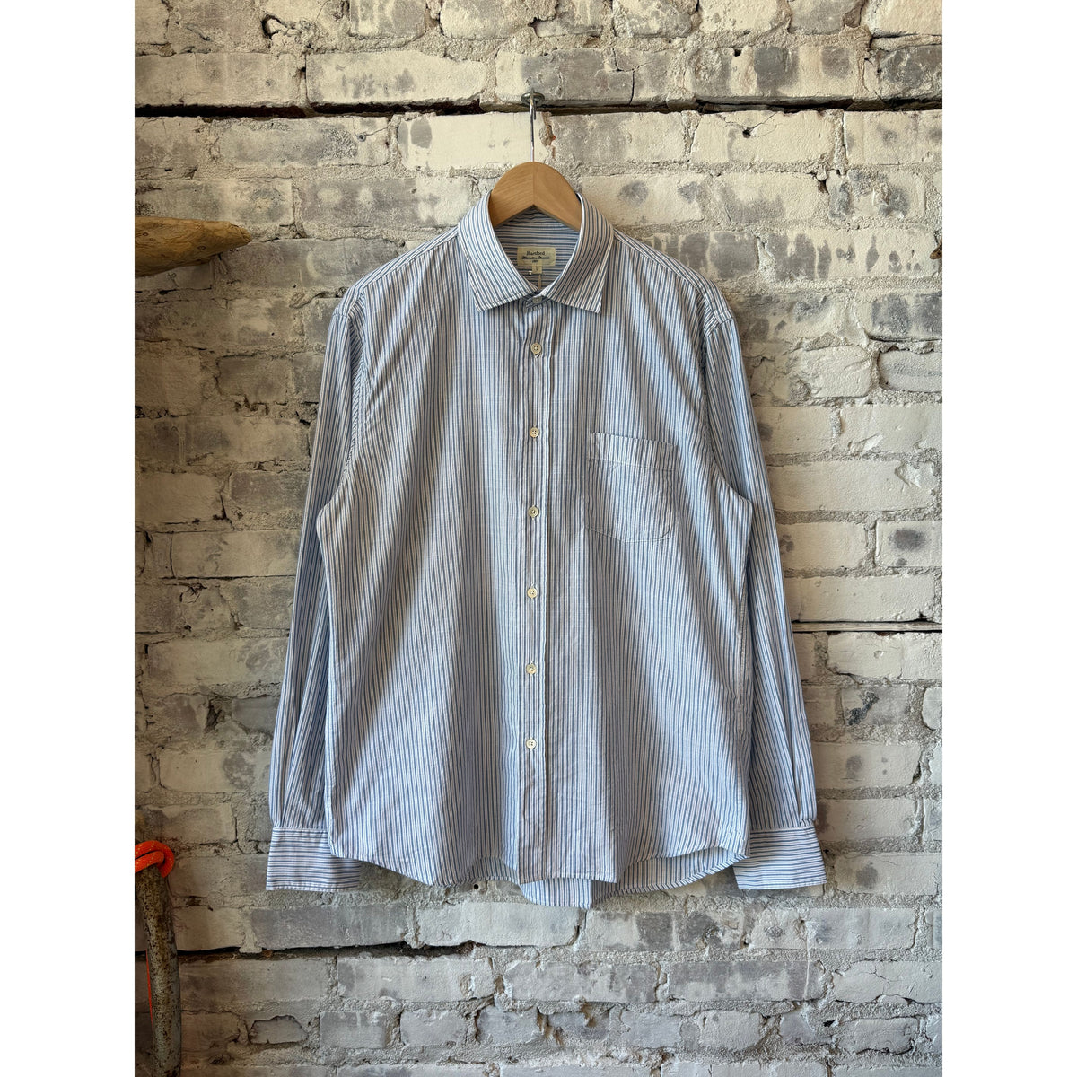 Hartford Men's Paul Striped Woven Shirt - White/Sky Blue Dark Gray