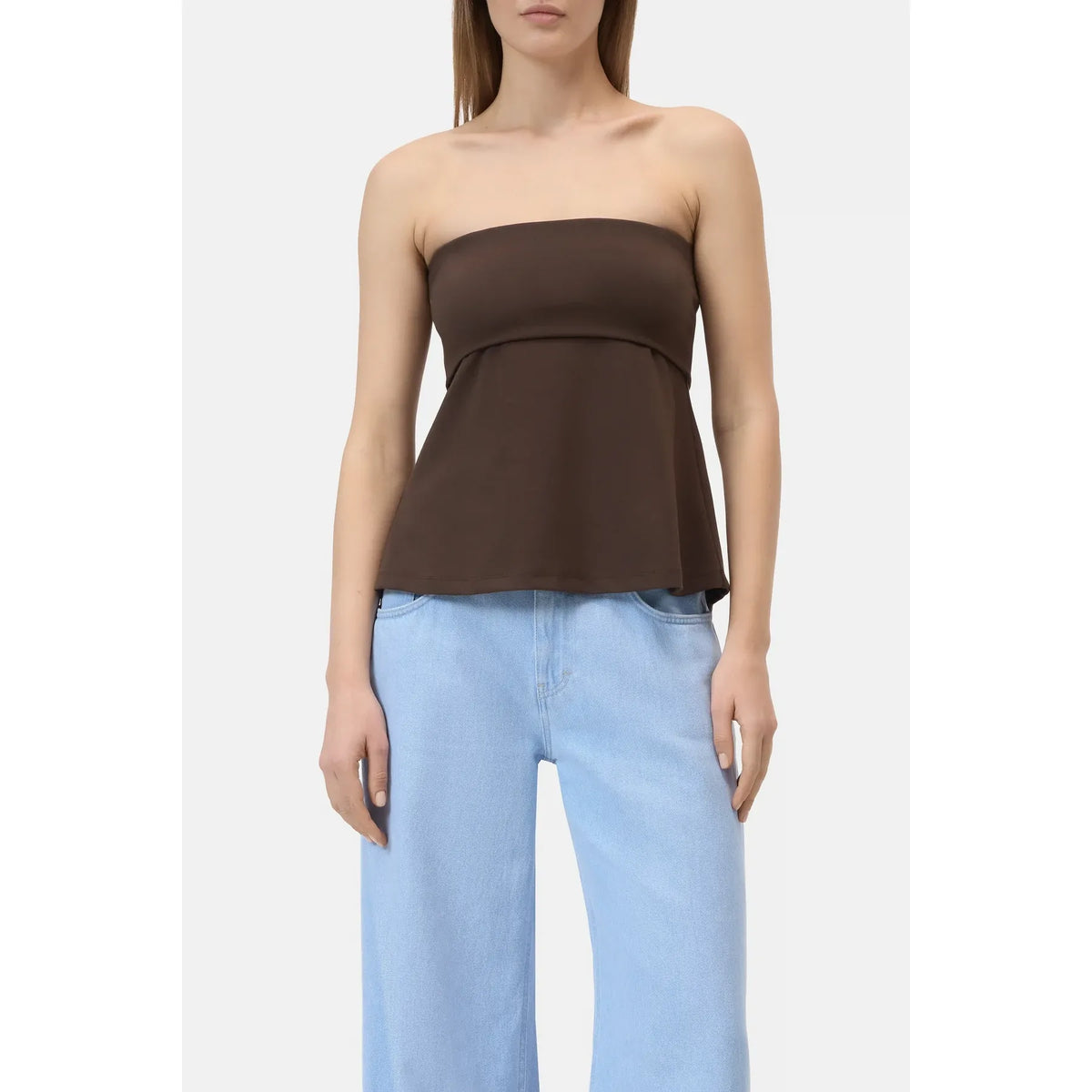 Closed Women's Peplon Top in Maple Brown, showcasing a stylish women's top with a peplum design and rich brown color.