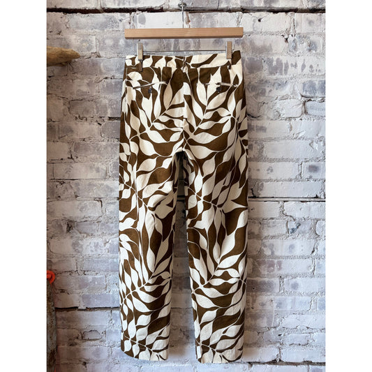 Women's Hartford woven pant in raw white and brown with a relaxed fit, featuring textured fabric and stylish design.