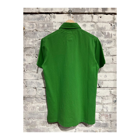 Men's Relwen Pique Slot Polo in vibrant lawn green, featuring a classic collar and button-up design.
