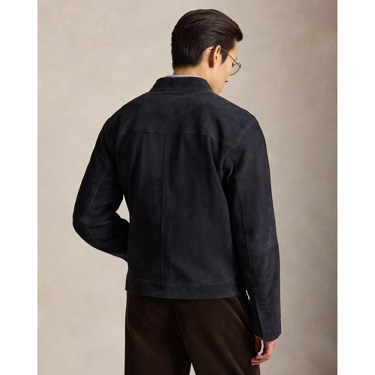 Men's Ralph Lauren Lamb Suede Ashdale Shacket in navy, featuring a stylish suede design and classic button details.