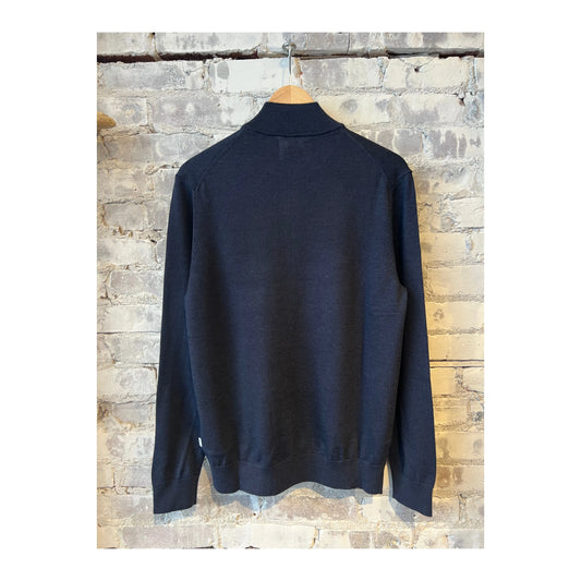 Men's Sergio Zip Mock in navy multi by NN07, featuring a stylish zip-up design and multi-colored navy fabric.