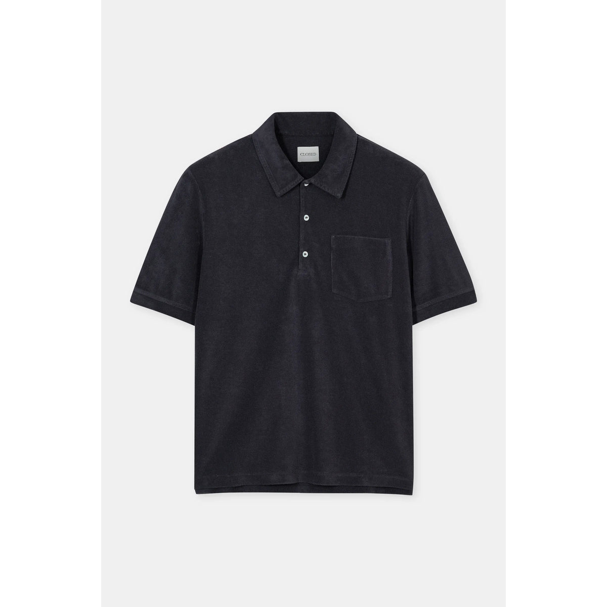 Men's short sleeve polo shirt in Magma Black by Closed Men's, featuring a classic fit with a collar and button placket.