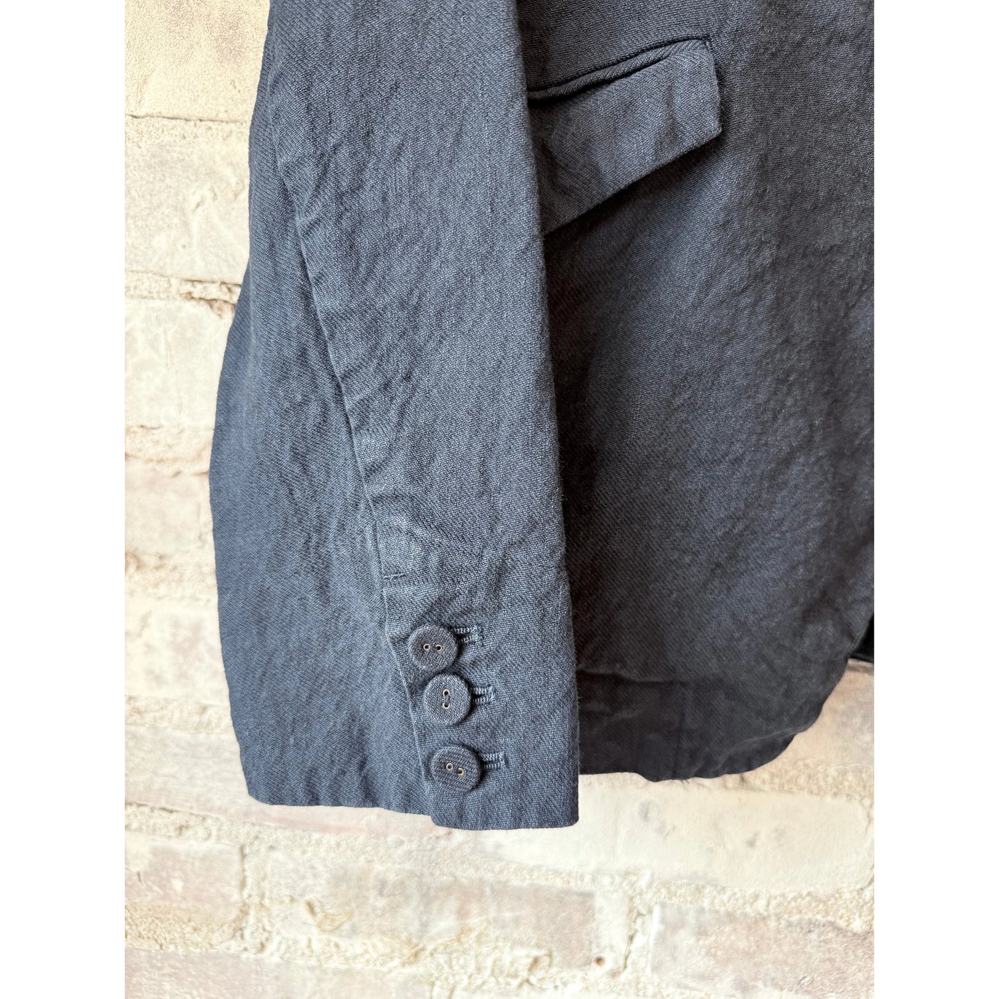 Women's navy cotton-linen jacket by Pas de Calais, featuring a soft, washed fabric and relaxed fit.