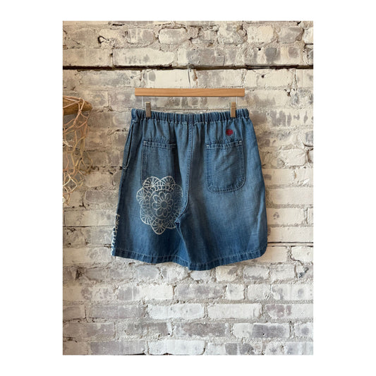 Women's Sunny Afternoon Short in medallion print chambray by MONOSTERO, featuring a relaxed fit and stylish medallion pattern.