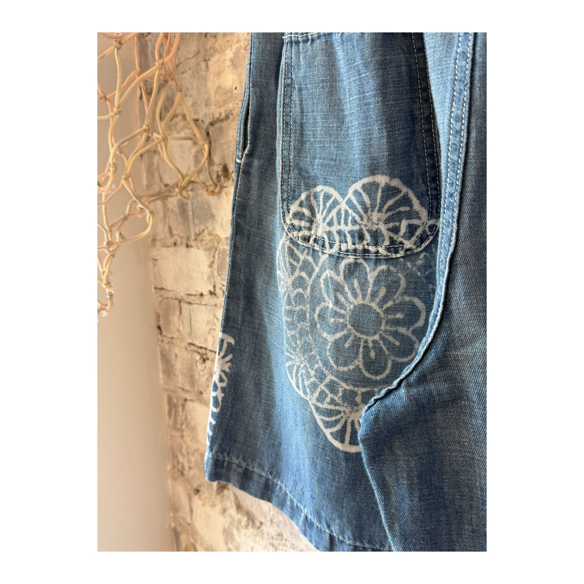 Women's Sunny Afternoon Short by MONOSTERO in medallion print chambray fabric, featuring a relaxed fit and stylish design.