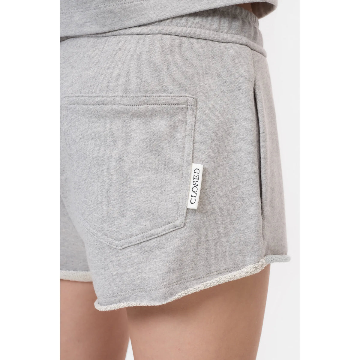 Women's light grey melange sweat shorts by Closed Women's, soft fabric with relaxed fit and elastic waistband.