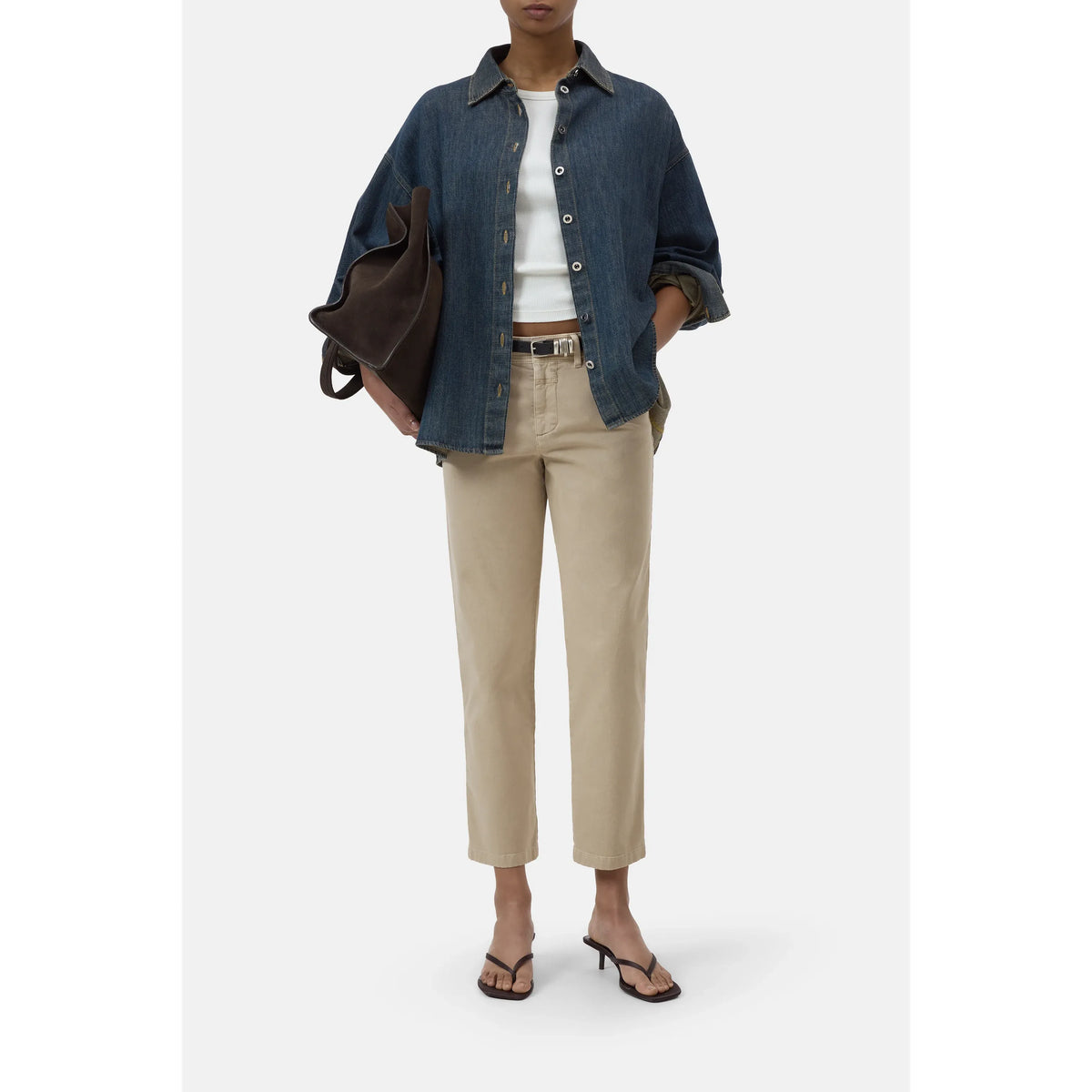 Closed Women's Sylva Slim Twill Pants - Clay Beige White Smoke