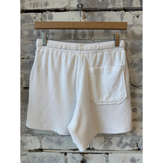 White women's Tibou knitted shorts by Hartford Women's, featuring a cozy, textured knit fabric and a relaxed fit.